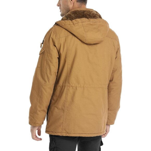 Mens Khaki Thick Winter Jacket Hooded Fleece Lined Cotton Military Coat - Picture 6 of 6